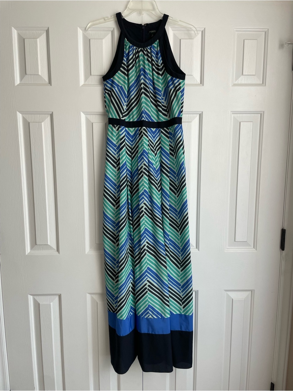 Ann Taylor Striped Chevron Maxi Dress in Blue, Green & Black